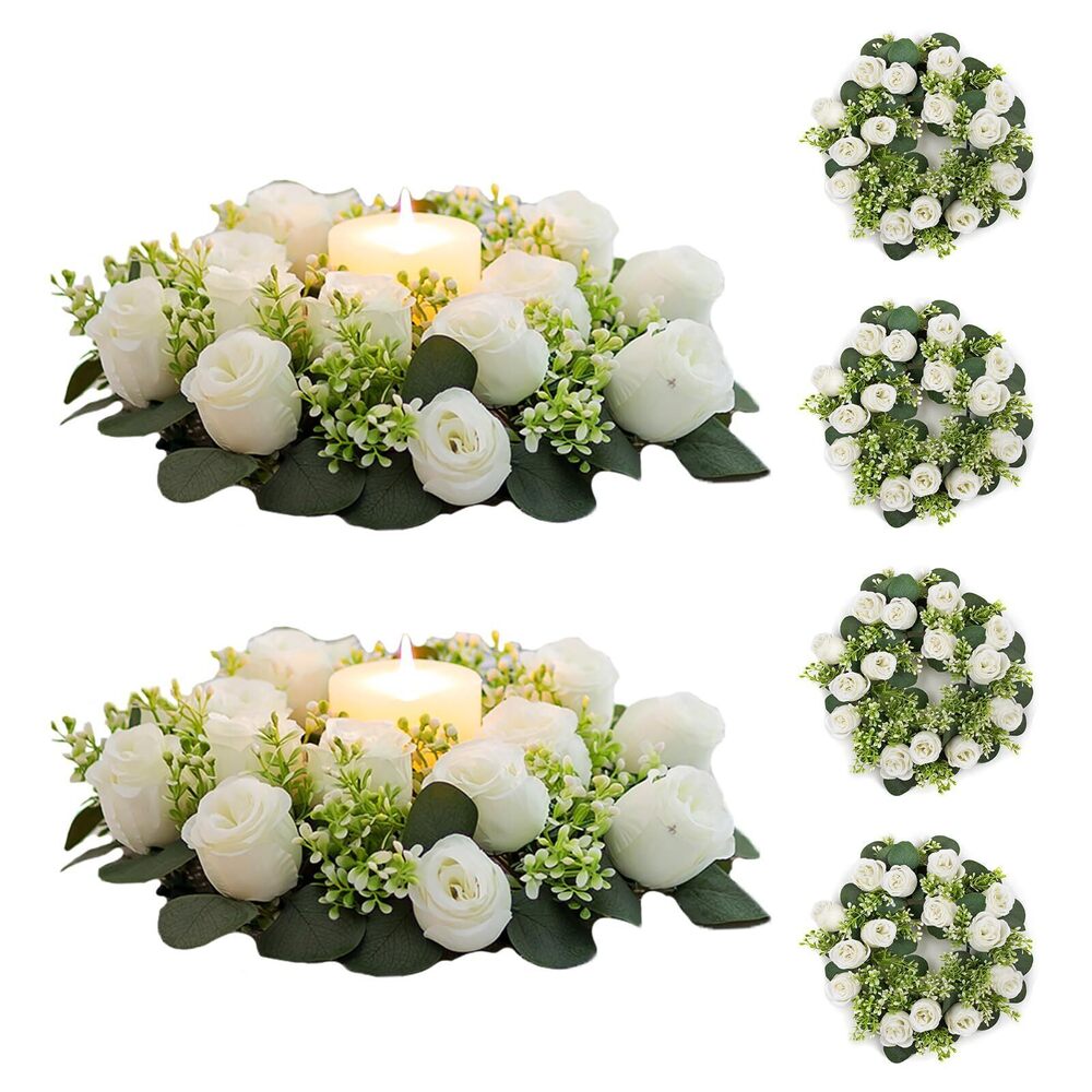 5223 Flower Candle Rings for Centerpieces: 13.4 Inch Artificial Rose Wreath